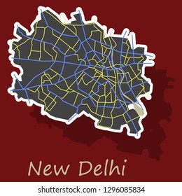 New Delhi map. Sticker style design - vector.