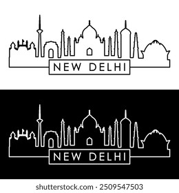 New Delhi skyline. Linear style. Single line. Editable vector file.