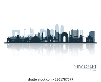 New Delhi skyline silhouette with reflection. Landscape New Delhi, India. Vector illustration.