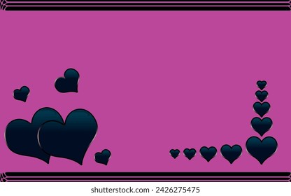 A new design of black hearts on a pink background with a border shape for text. Symbol of love. Vector illustration.