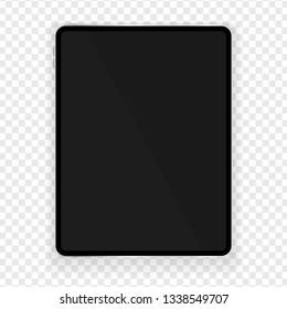 New design of black tablet in trendy thin frame style with shadow isolated on transparent background. Vector illustration