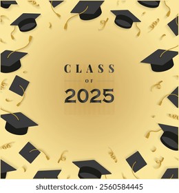 A new design of celebration of graduating of class 2025. This illustration can be used in university graduation ceremony or in convocation in 2025.