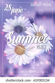 New design summer party flyer or poster template. Vector. Lilac colors.