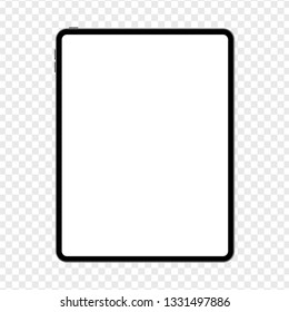 New design of tablet in trendy thin frame style isolated. Empty screen concept. Vector illustration