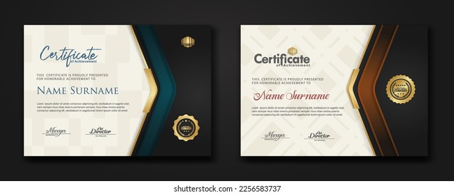 New design two set Luxury Certificate template with shadow effect on overlap layers and cream color on pattern background. For award, business, and education needs. vector illustration