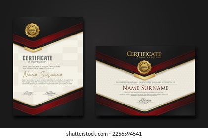 New design two set Luxury Certificate template with shadow effect on overlap layers and cream color on pattern background. For award, business, and education needs. vector illustration