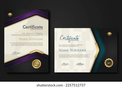 New design two set Luxury Certificate template with shadow effect on overlap layers and cream color on pattern background. For award, business, and education needs. vector illustration