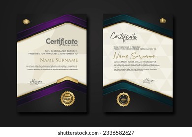 New design two set Luxury Certificate template with shadow effect on overlap layers and cream color on pattern background. For award, business, and education needs. vector illustration