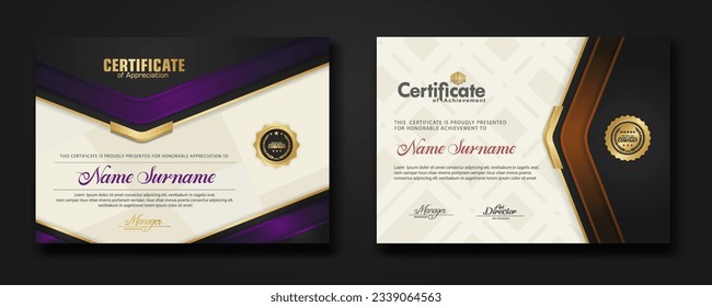 New design two set Luxury Certificate template with shadow effect on overlap layers and cream color on pattern background. For award, business, and education needs. vector illustration