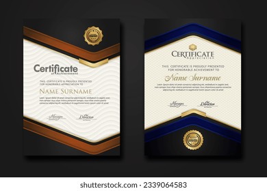 New design two set Luxury Certificate template with shadow effect on overlap layers and cream color on pattern background. For award, business, and education needs. vector illustration