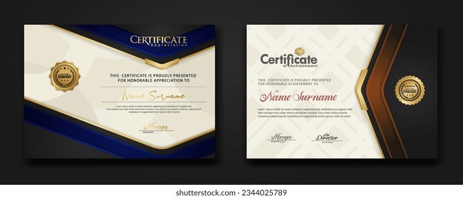 New design two set Luxury Certificate template with shadow effect on overlap layers and cream color on pattern background. For award, business, and education needs. vector illustration