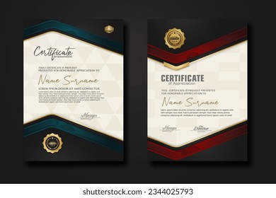 New design two set Luxury Certificate template with shadow effect on overlap layers and cream color on pattern background. For award, business, and education needs. vector illustration