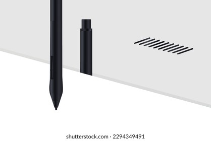NEW Designer graphic pad thin line icon. Pen tablet, stylus, drawing tool isolated outline sign. Digital devices and electronic gadgets concept. graphic pad element vector, Pen vector design