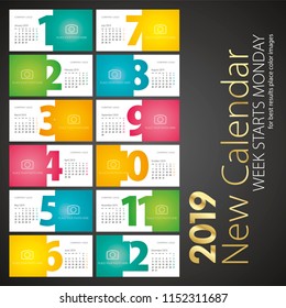 New Desk Calendar 2019 week starts monday landscape background