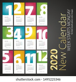 New Desk Calendar 2020 colorful month numbers portrait background
