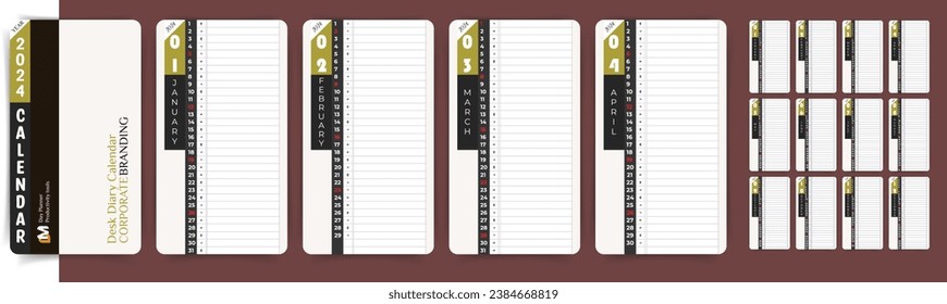 New Desk Calendar 2024. Home, Office, Corporate useable Calendar, Diary or Day planner Design.