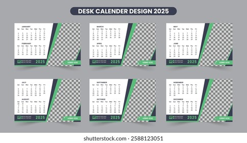 New desk calendar template 2025. Office Calendar design 2025, Minimalist desk calendar 2025 template, 12 months included, vector illustration	
