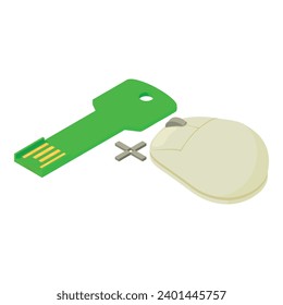 Nuevo icono de dispositivo vector isométrico. Forma de clave usb usb flash drive más ordenador mouse (ratón). Dispositivo de almacenamiento, tecnología moderna