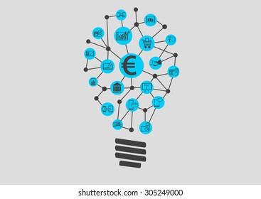 New digital technology within financial services business. Creative idea finding represented by light bulb. 