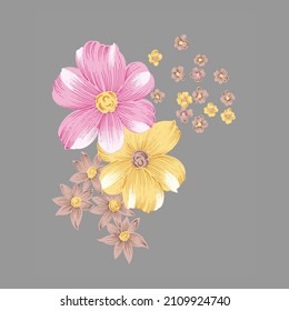 New digital Textile flowers and leaves design abstract illustration