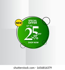 New Discount Label up to 25% of Special Offer, Shop Now Vector Template Design Illustration