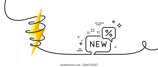 New discount line icon. Continuous one line with curl. Sale shopping sign. Clearance symbol. New single outline ribbon. Loop curve with energy. Vector