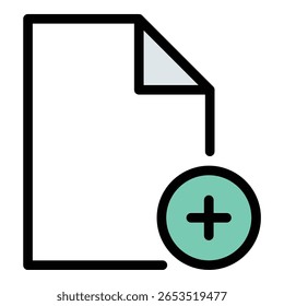 Ilustração em estilo de linha plana com novo ícone de documento representando a criação de arquivos e a geração de conteúdo, adequada para aplicativos de escritório, ferramentas de produtividade e plataformas de trabalho digitais