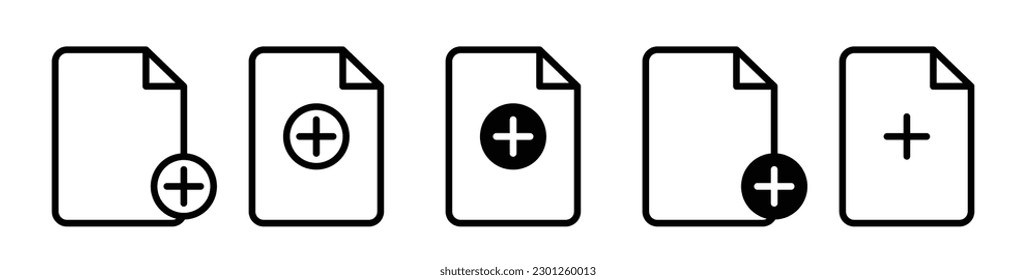 New document icon set. Create new file or document vector symbol. Add file sign.