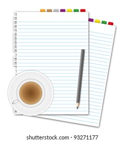 New document paper sheet and bookmarks pencil with coffee.