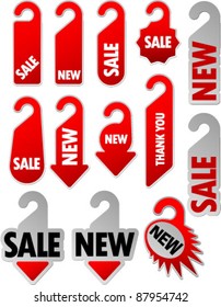 
New door hanger Label. Red  Door Warning Messages isolated on white background. Graphic Design Editable For Your Design.
