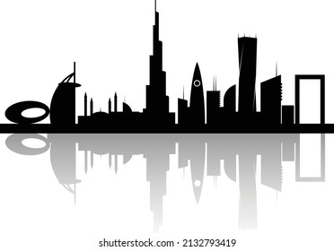 New Dubai skyline, UAE Urban cityscape, United Arab Emirates skyscraper buildings vector silhouette