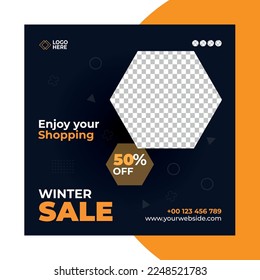 New editable minimal square Winter Sell banner template. Suitable for social media posts and web or internet ads. Vector illustration with Photo College.