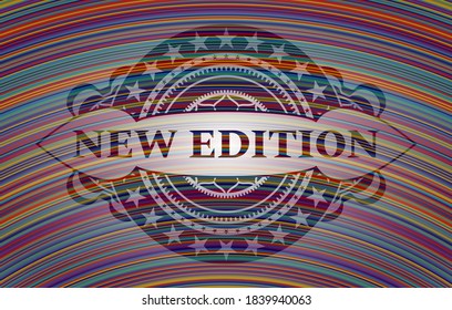 New edition text inside colorful emblem. Showy graceful background. Vector illustration. 