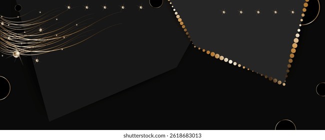 New elegant jewelry stylish Christmas gold design black background abstract shiny color golden