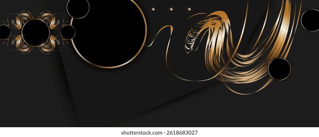 New elegant jewelry stylish Christmas gold design black background abstract shiny color golden