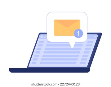 New email bubble from laptop device flat concept vector spot illustration. Editable 2D cartoon icon on white for web design. Receive letter online creative idea for website, mobile, magazine