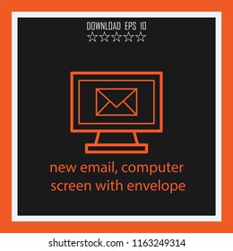 new email, computer screen with envelope vector icon