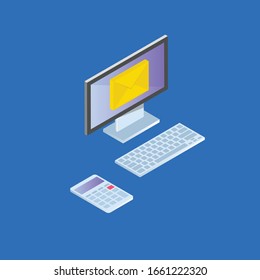 neue E-Mail concept.isometrics Illustration. isometrischer PC mit Umschlag.