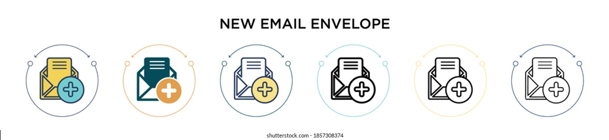New email envelope icon in filled, thin line, outline and stroke style. Vector illustration of two colored and black new email envelope vector icons designs can be used for mobile, ui, web