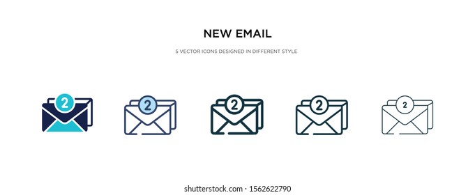 new email icon in different style vector illustration. two colored and black new email vector icons designed in filled, outline, line and stroke style can be used for web, mobile, ui