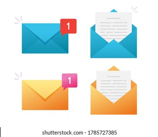 New Email Icon Vector Or Electronic Mail Notification Notice Message And Read Inbox Incoming Document Letter In Open Envelope Flat Cartoon Symbol, Concept Of Digital Or Internet Newsletter Modern