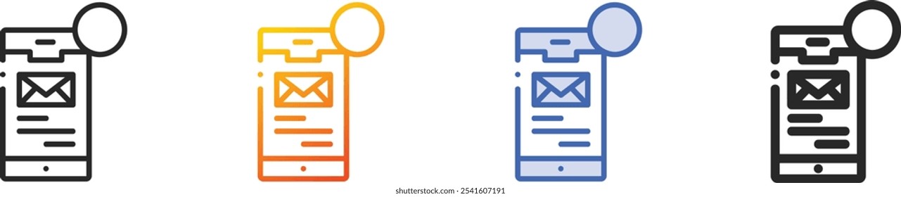 novo e-mail icon.Thin Linear, gradiente, traço azul e negrito estilo design isolado no fundo branco