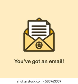 New email illustration with open envelope and a letter inside of it. isolated illustration in flat line style