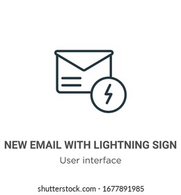Neue E-Mail mit Leuchtzeichen Umriss Vektorillustration Symbol. Dünne schwarze neue E-Mail mit Leuchtzeichen-Symbol, einfache flache Vektorillustration-Elementgrafik aus bearbeitbarem Benutzeroberflächen-Konzept einzeln auf 