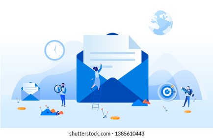 New email message, Chatting, Businessman vector illustration. Working process, mail notification. Social network, chat, business people reading letter, New incoming message, sms, spam. male.