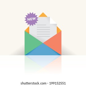 New e-mail message icon - envelope with letter - list of paper
