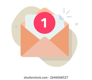 Novo ícone de mensagem de e-mail ilustração gráfica moderna em forma de desenho animado plano, recebendo um boletim informativo recebido na caixa de entrada de e-mail com 1 aviso de notificação no clipart de imagem de envelope
