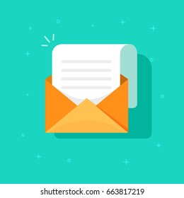 New Email Message Icon Vector Isolated, Flat Cartoon Envelope With Open Mail Document File Correspondence, E-mail Newsletter Letter Clipart Modern Design