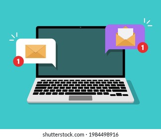 Nuevas notificaciones de mensajes de correo electrónico en la pantalla del equipo. Letras no leídas en la pantalla del portátil. Ilustración del vector