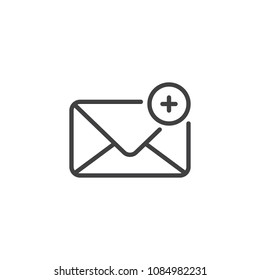New e-mail message outline icon. linear style sign for mobile concept and web design. Mail Message Plus Add simple line vector icon. Symbol, logo illustration. Pixel perfect vector graphics